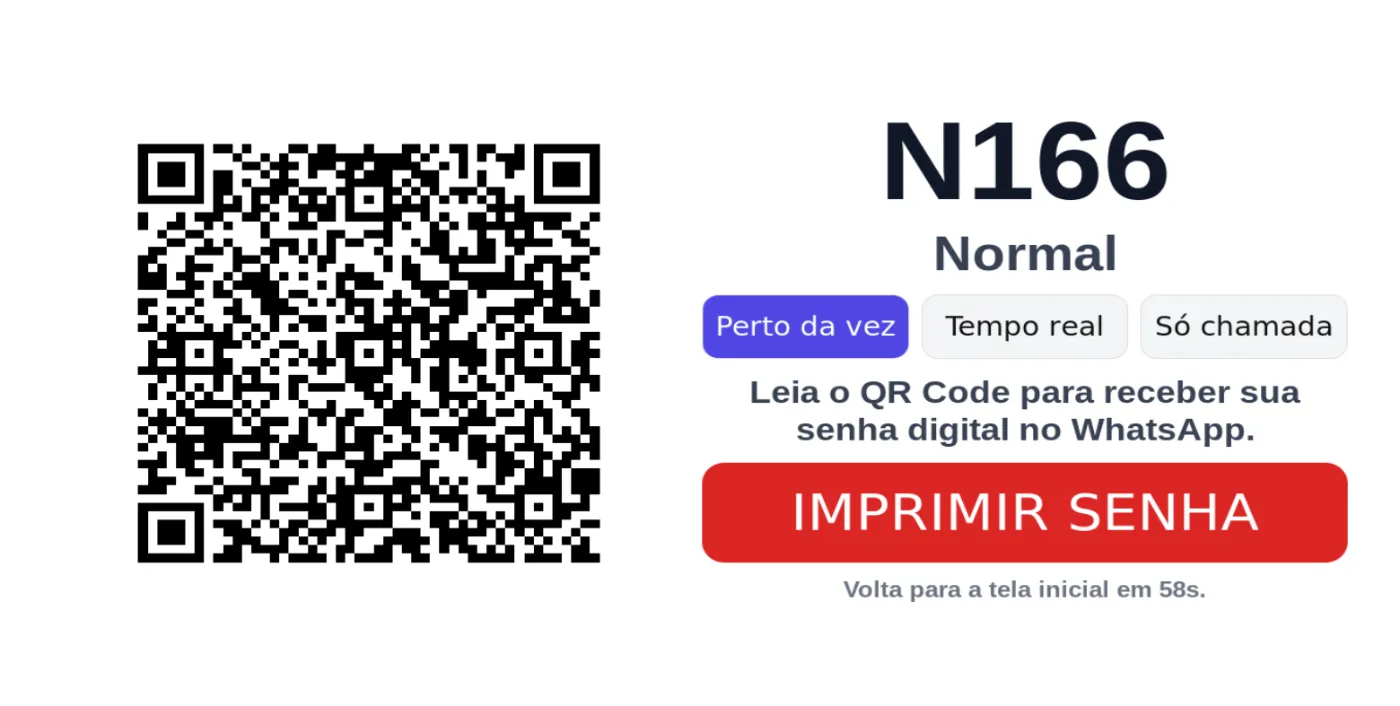Totem com QR Code e opção de imprimir a senha